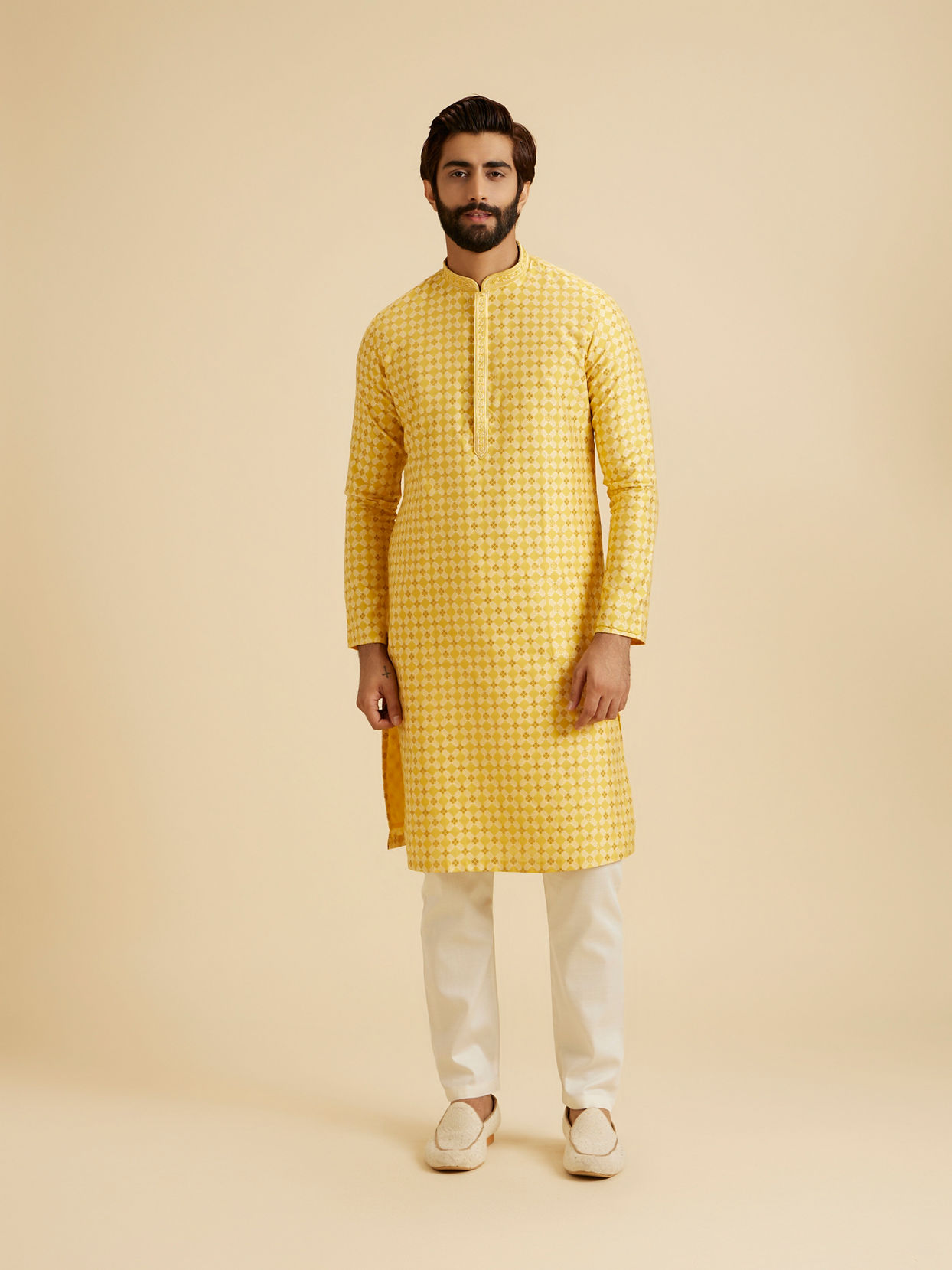 Manyavar Men Mustard Elegance Kurta Pajama
