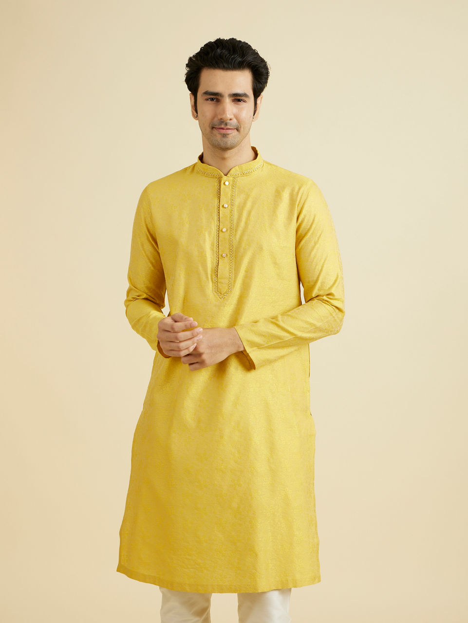 Manyavar Men Mustard Majesty Kurta Pajama