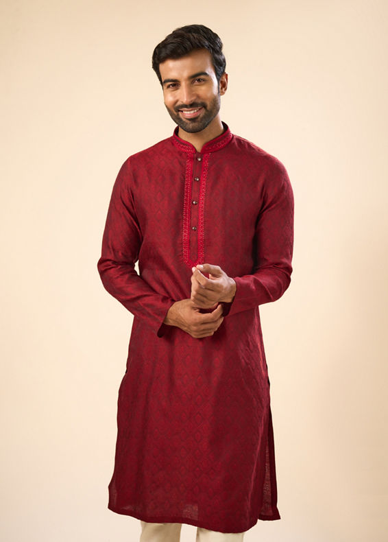 Manyavar Men Maroon Magnificence Kurta Pajama