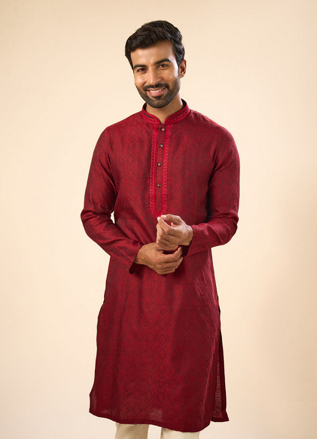 Manyavar Men Maroon Magnificence Kurta Pajama