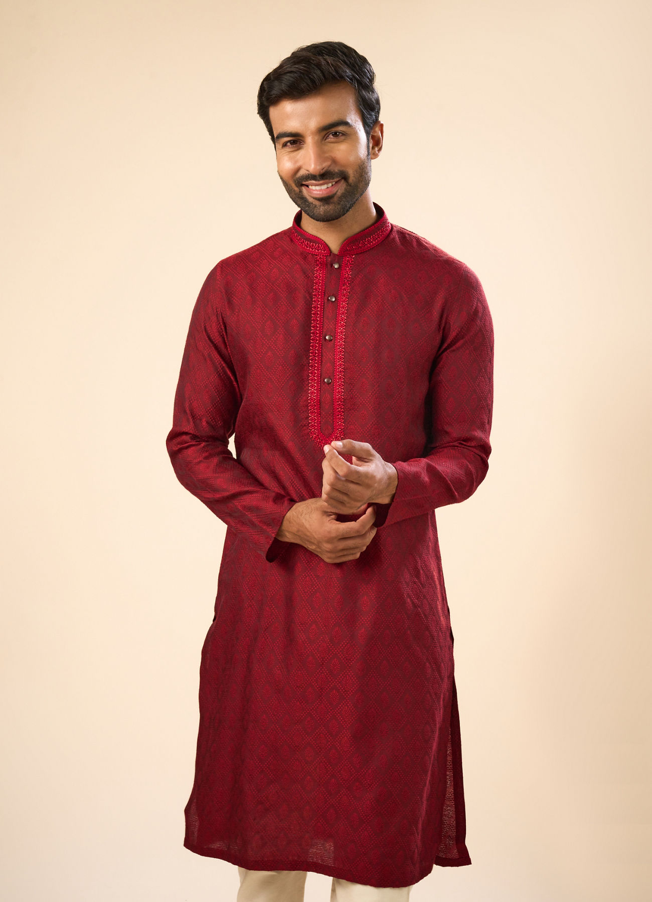 Manyavar Men Maroon Magnificence Kurta Pajama