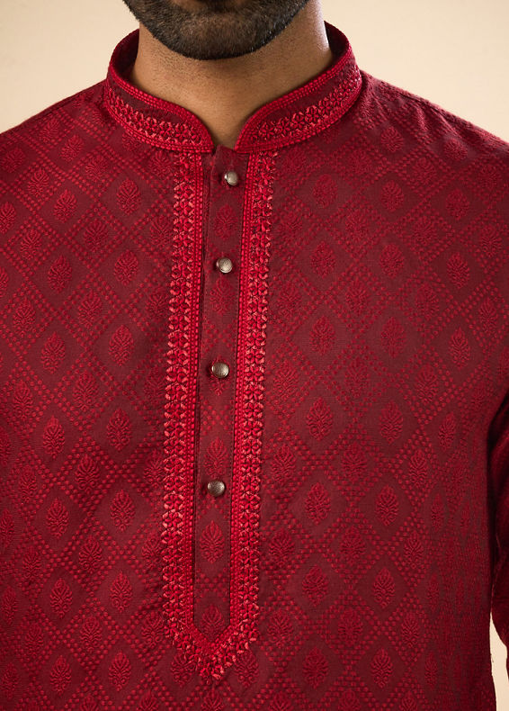Manyavar Men Maroon Magnificence Kurta Pajama