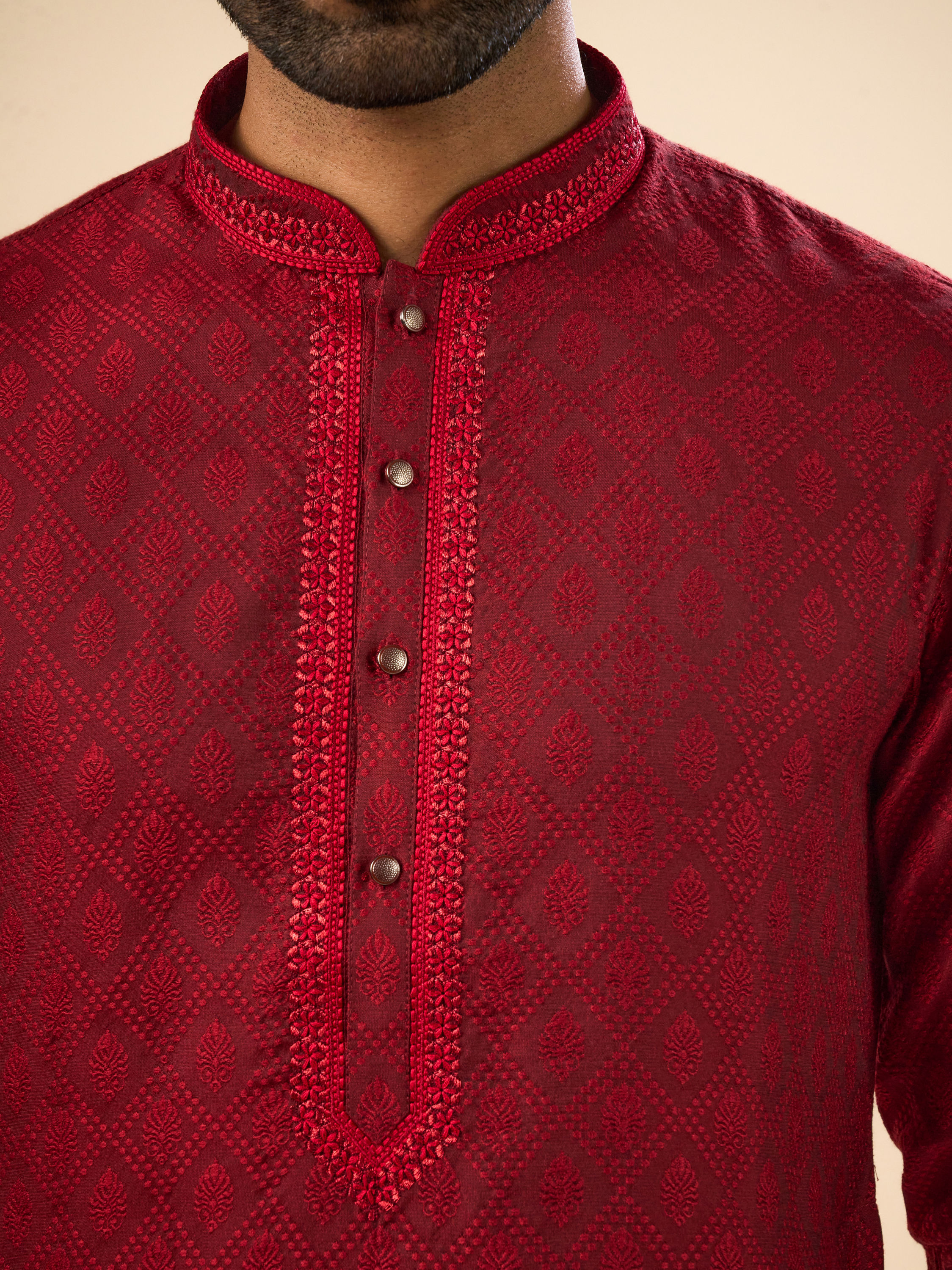 Manyavar Men Maroon Magnificence Kurta Pajama