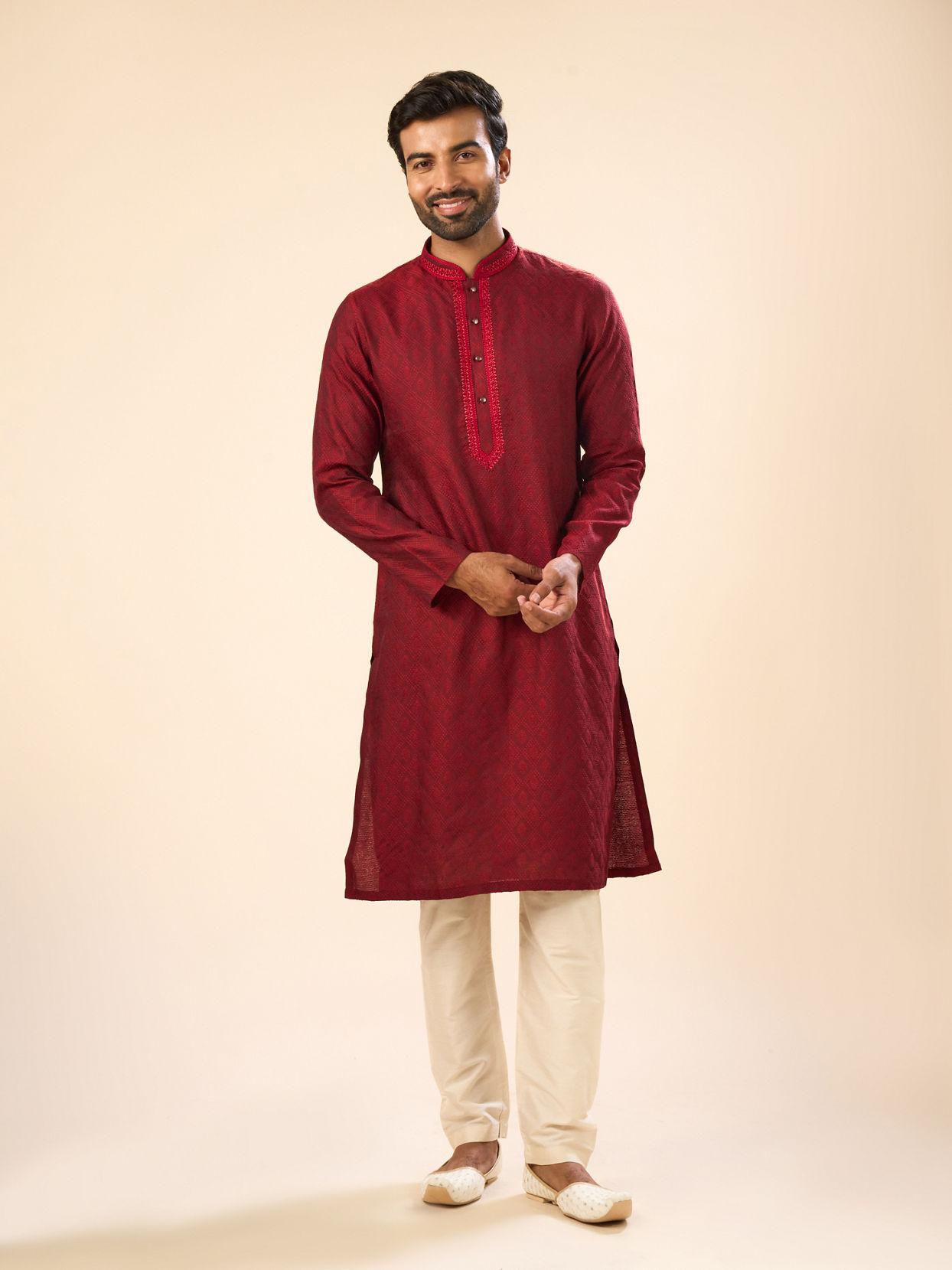 Manyavar Men Maroon Magnificence Kurta Pajama