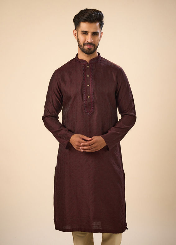 Manyavar Men Gleaming Wine Kurta Pajama
