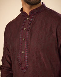 Manyavar Men Gleaming Wine Kurta Pajama
