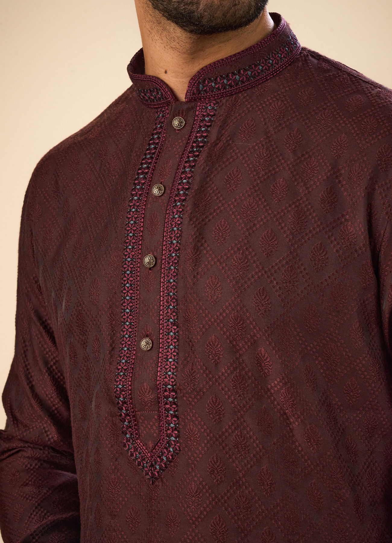 Manyavar Men Gleaming Wine Kurta Pajama