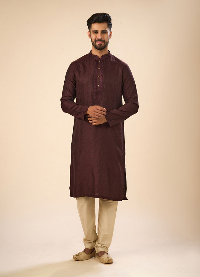 Manyavar Men Gleaming Wine Kurta Pajama