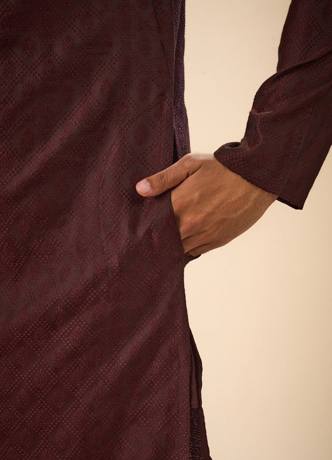 Manyavar Men Gleaming Wine Kurta Pajama