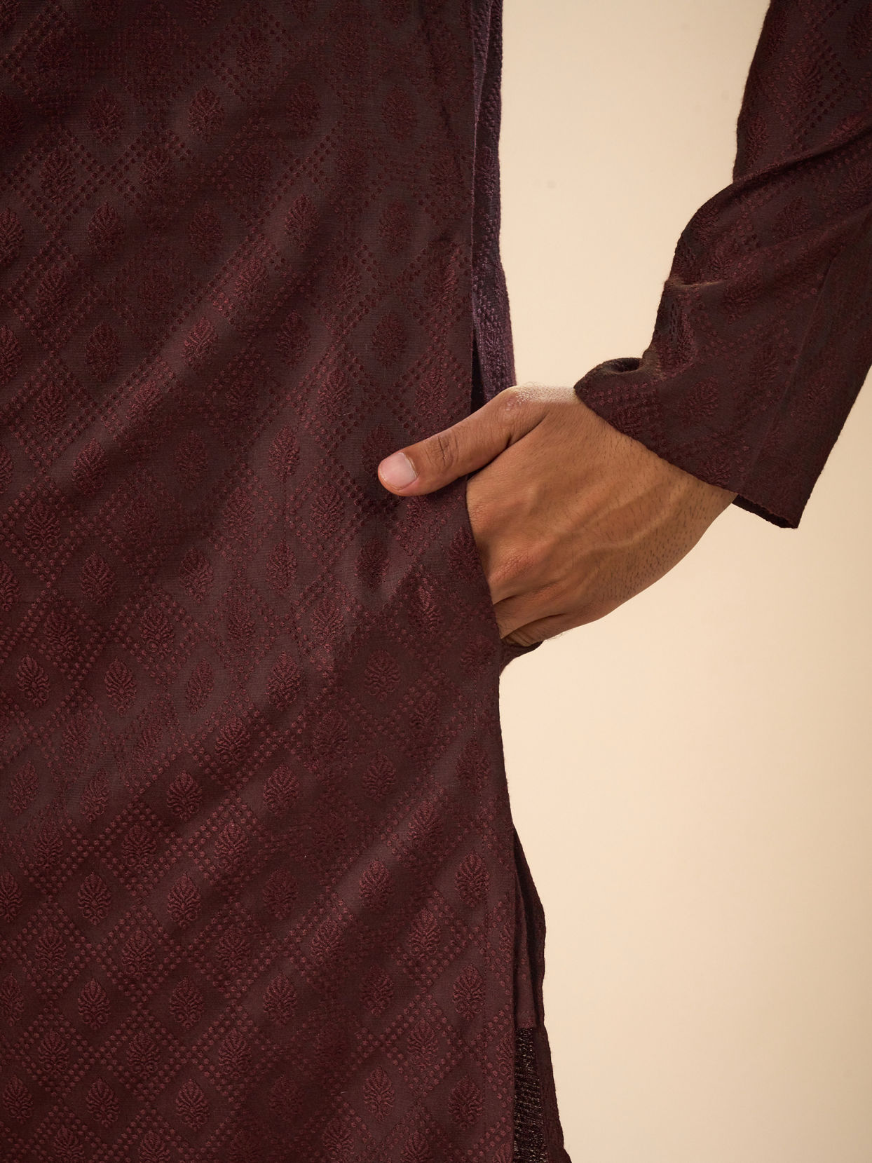 Manyavar Men Gleaming Wine Kurta Pajama