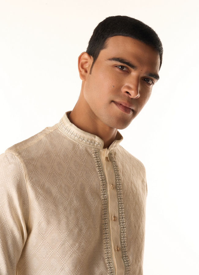 Manyavar Men Elegant Cream Kurta Pajama