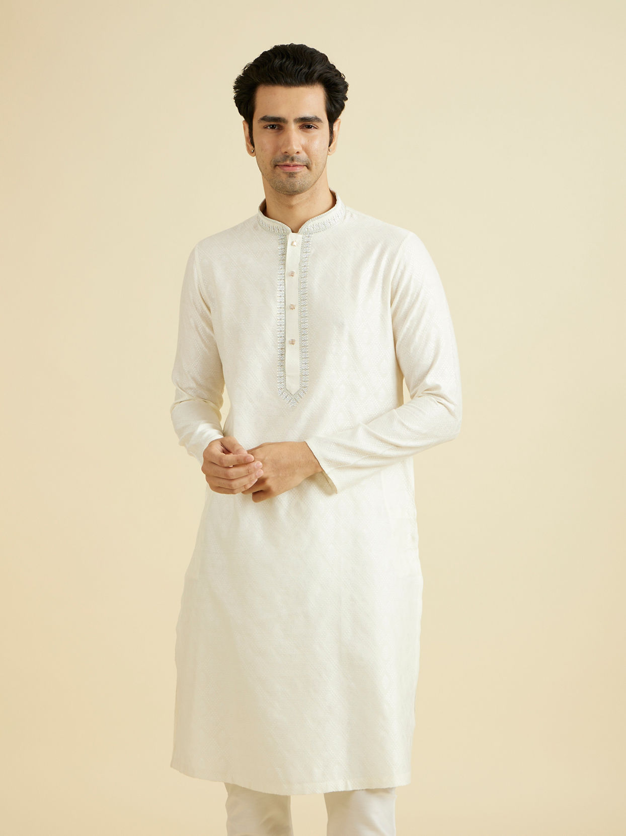 Manyavar Men Elegant Cream Kurta Pajama