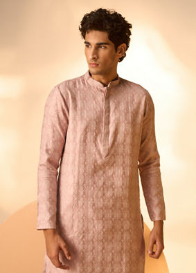 Manyavar Men Dusty Pink Brocade Elegance Kurta Pajama