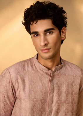 Manyavar Men Dusty Pink Brocade Elegance Kurta Pajama