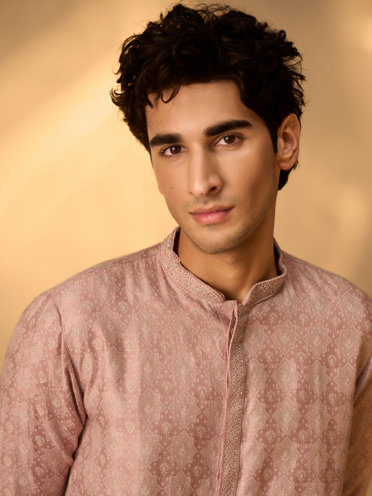 Manyavar Men Dusty Pink Brocade Elegance Kurta Pajama