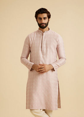 Manyavar Men Dusty Pink Brocade Elegance Kurta Pajama