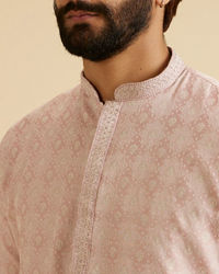 Manyavar Men Dusty Pink Brocade Elegance Kurta Pajama