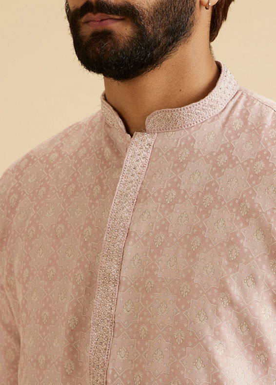 Manyavar Men Dusty Pink Brocade Elegance Kurta Pajama