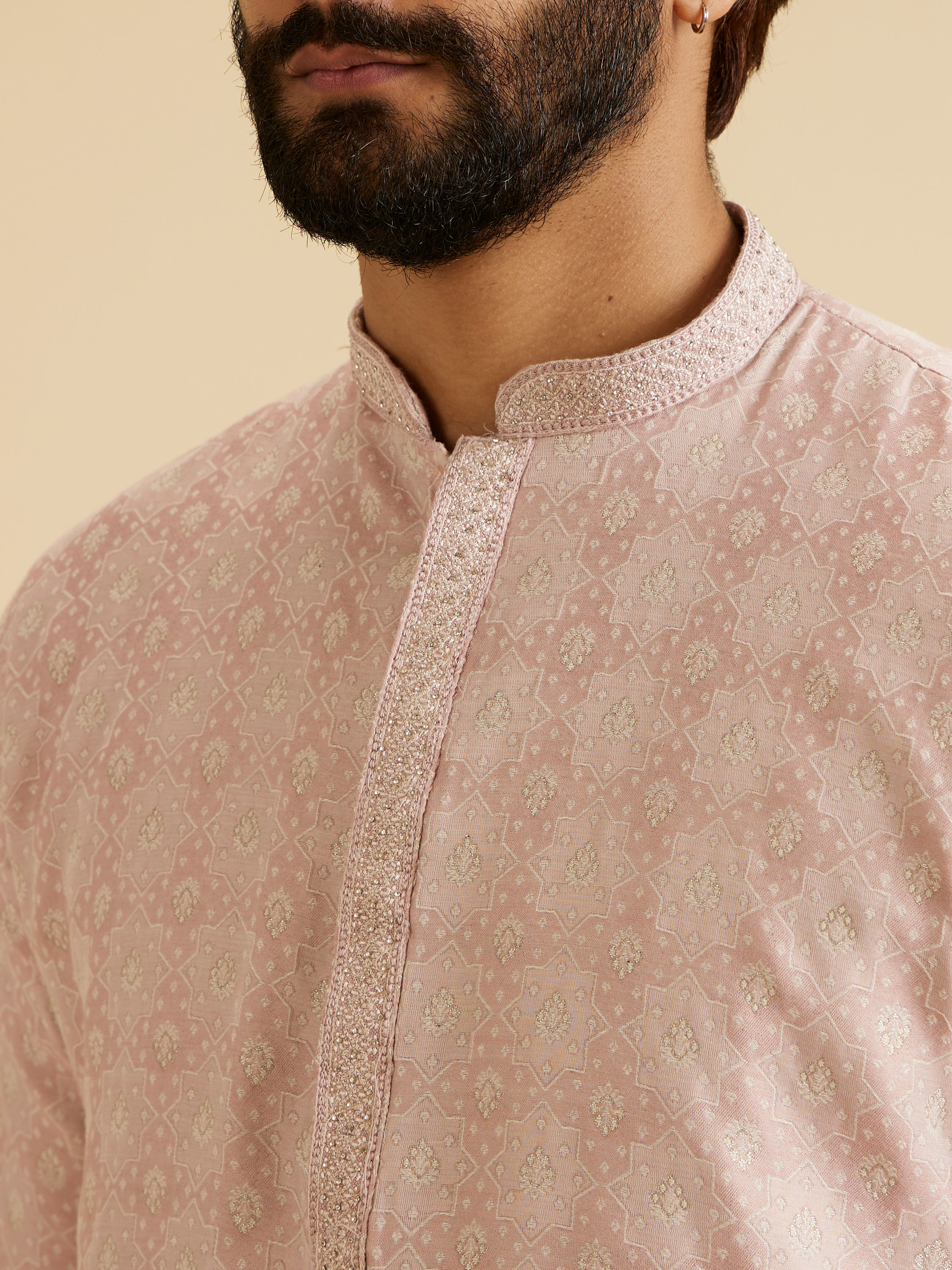 Manyavar Men Dusty Pink Brocade Elegance Kurta Pajama
