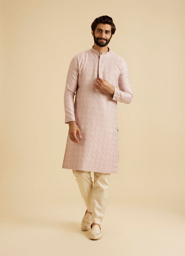 Manyavar Men Dusty Pink Brocade Elegance Kurta Pajama