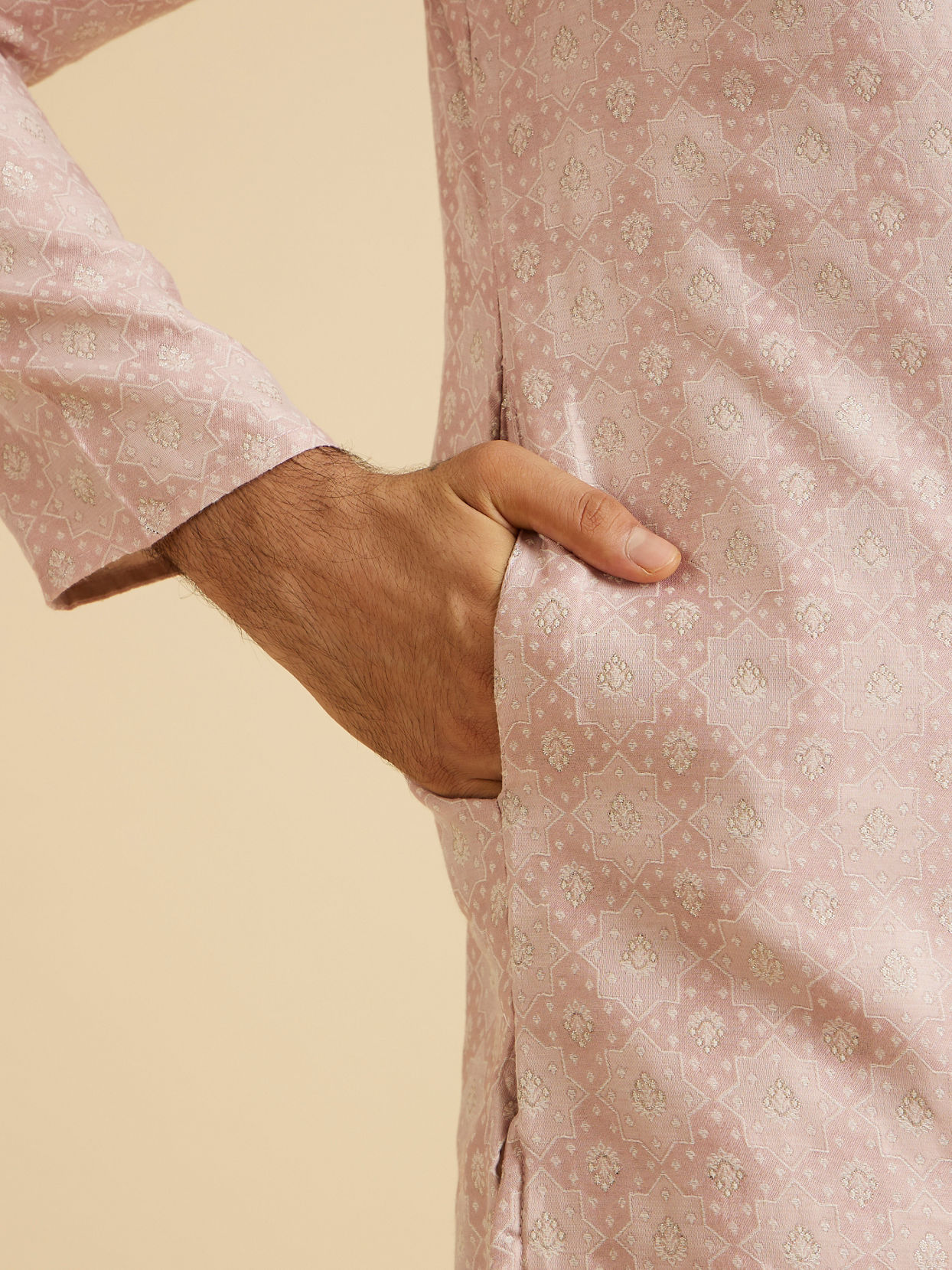 Manyavar Men Dusty Pink Brocade Elegance Kurta Pajama