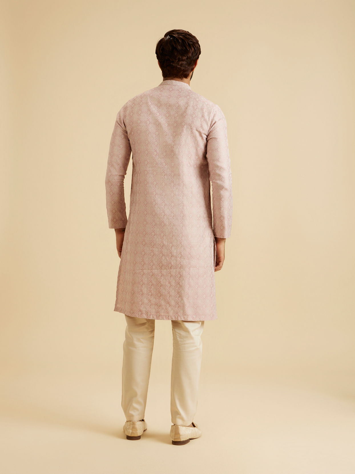 Manyavar Men Dusty Pink Brocade Elegance Kurta Pajama