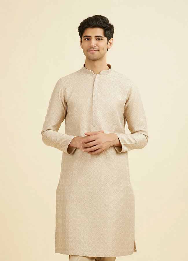 Manyavar Men Beige Brocade Kurta Pajama