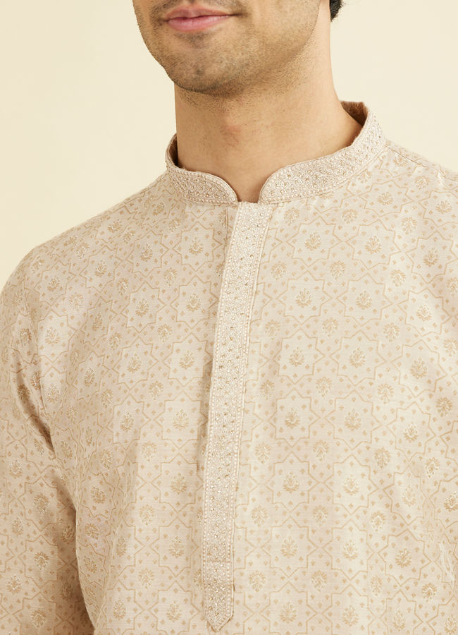 Manyavar Men Beige Brocade Kurta Pajama