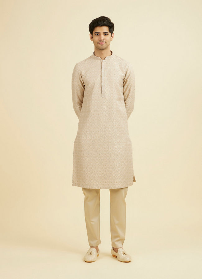 Manyavar Men Beige Brocade Kurta Pajama