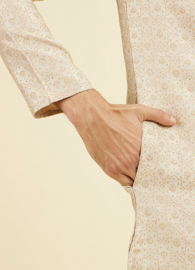 Manyavar Men Beige Brocade Kurta Pajama