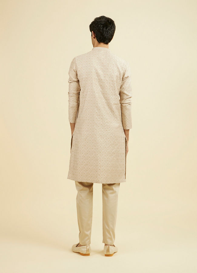 Manyavar Men Beige Brocade Kurta Pajama