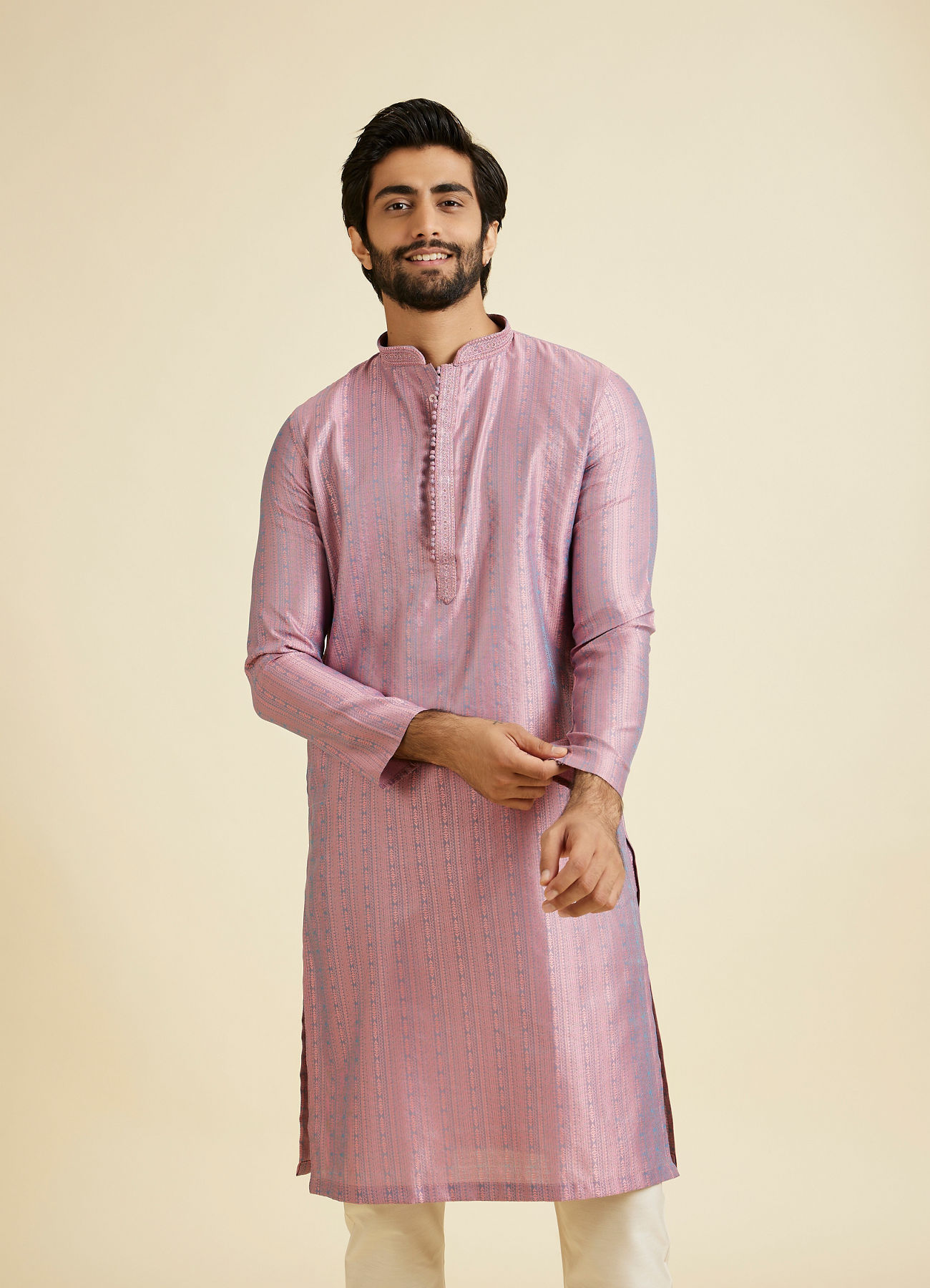 Manyavar Men Glistening Pink Kurta Pajama Ensemble