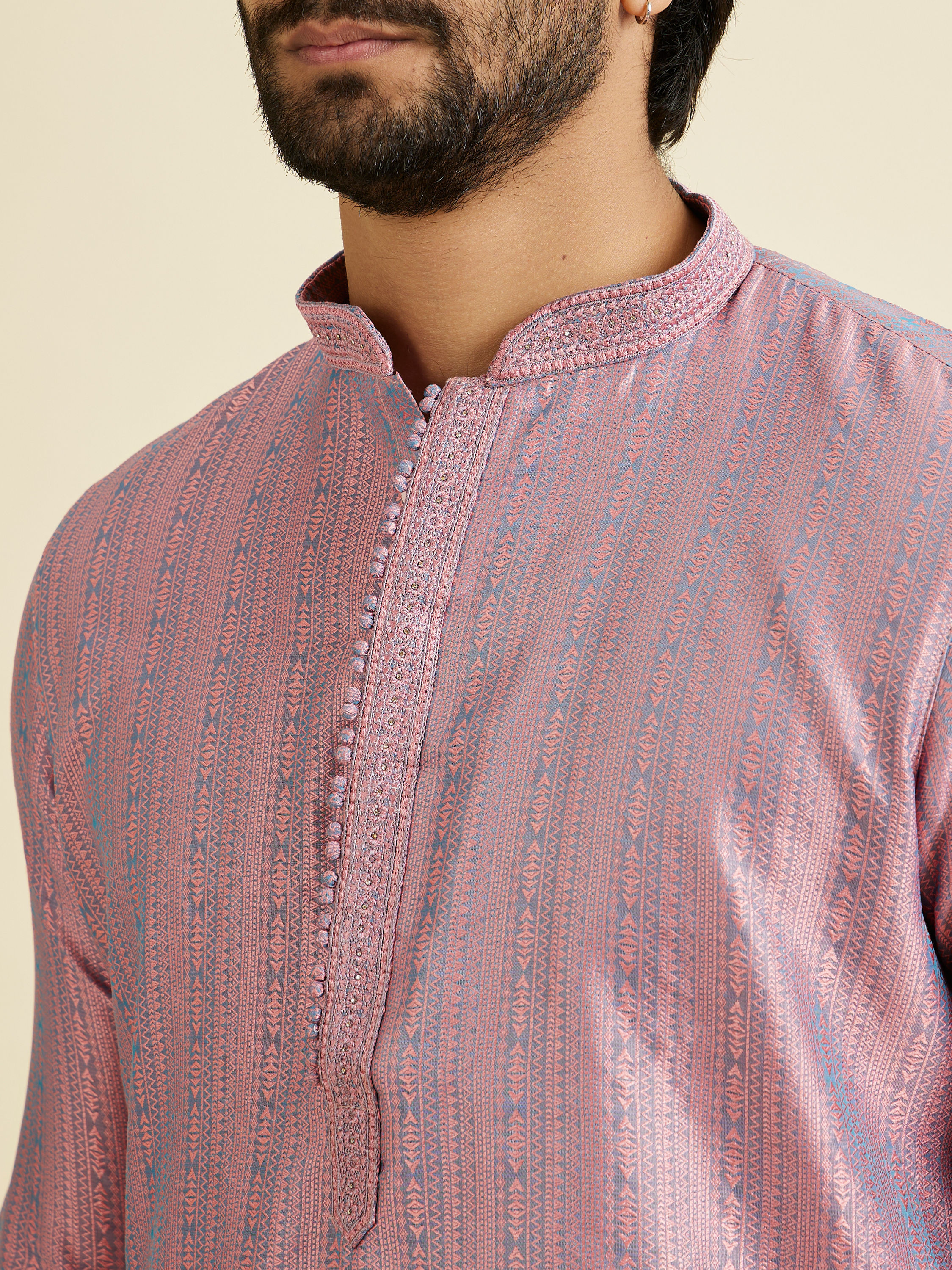 Manyavar Men Glistening Pink Kurta Pajama Ensemble