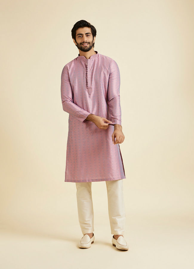 Manyavar Men Glistening Pink Kurta Pajama Ensemble