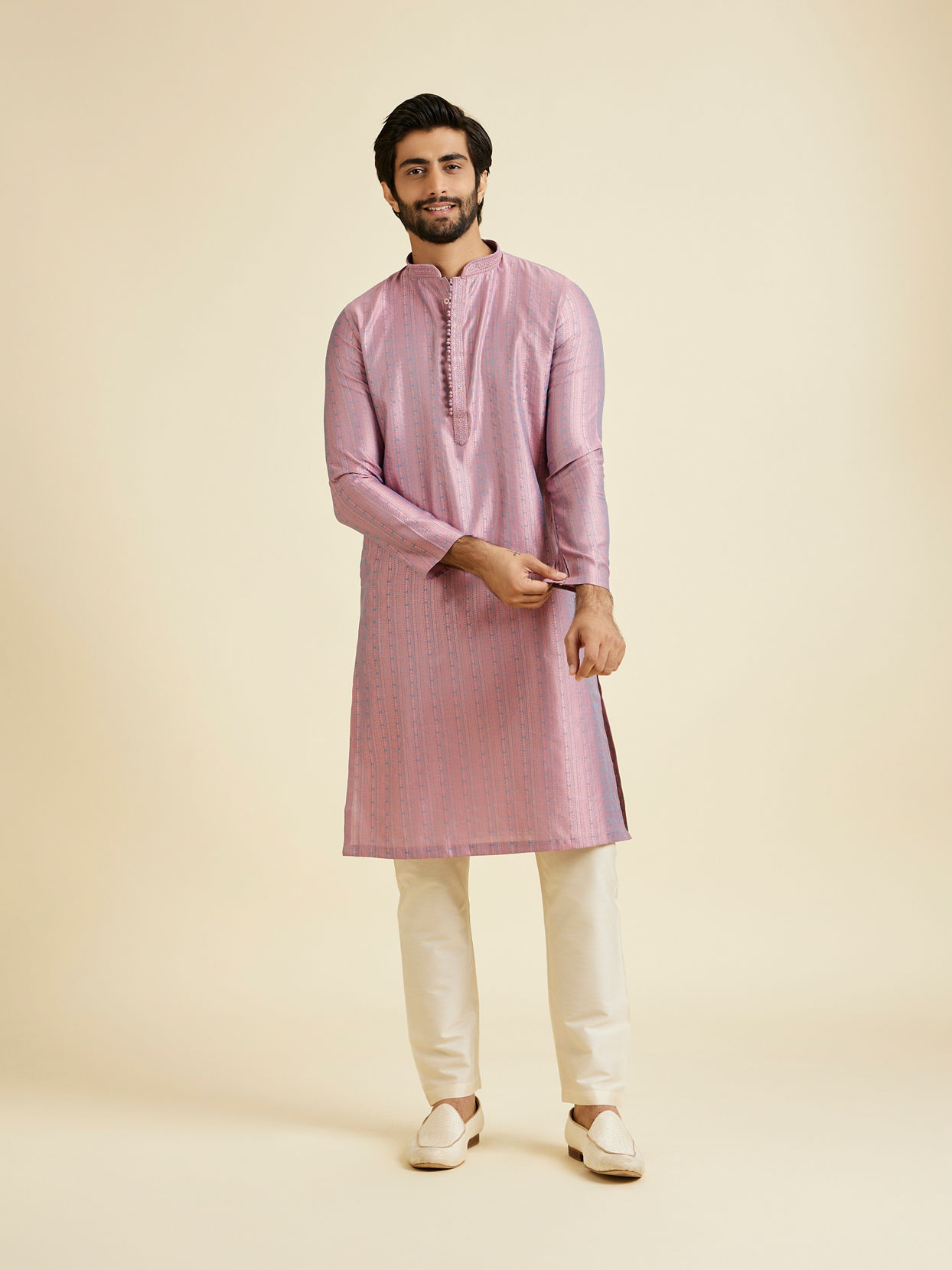 Manyavar Men Glistening Pink Kurta Pajama Ensemble