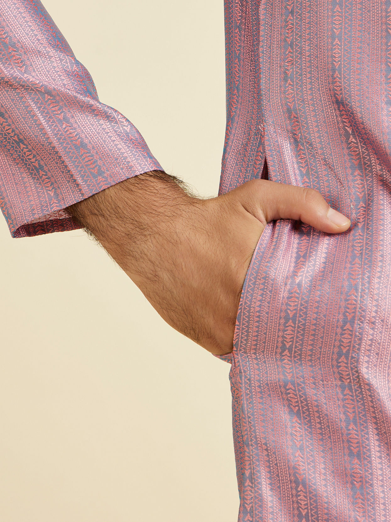 Manyavar Men Glistening Pink Kurta Pajama Ensemble