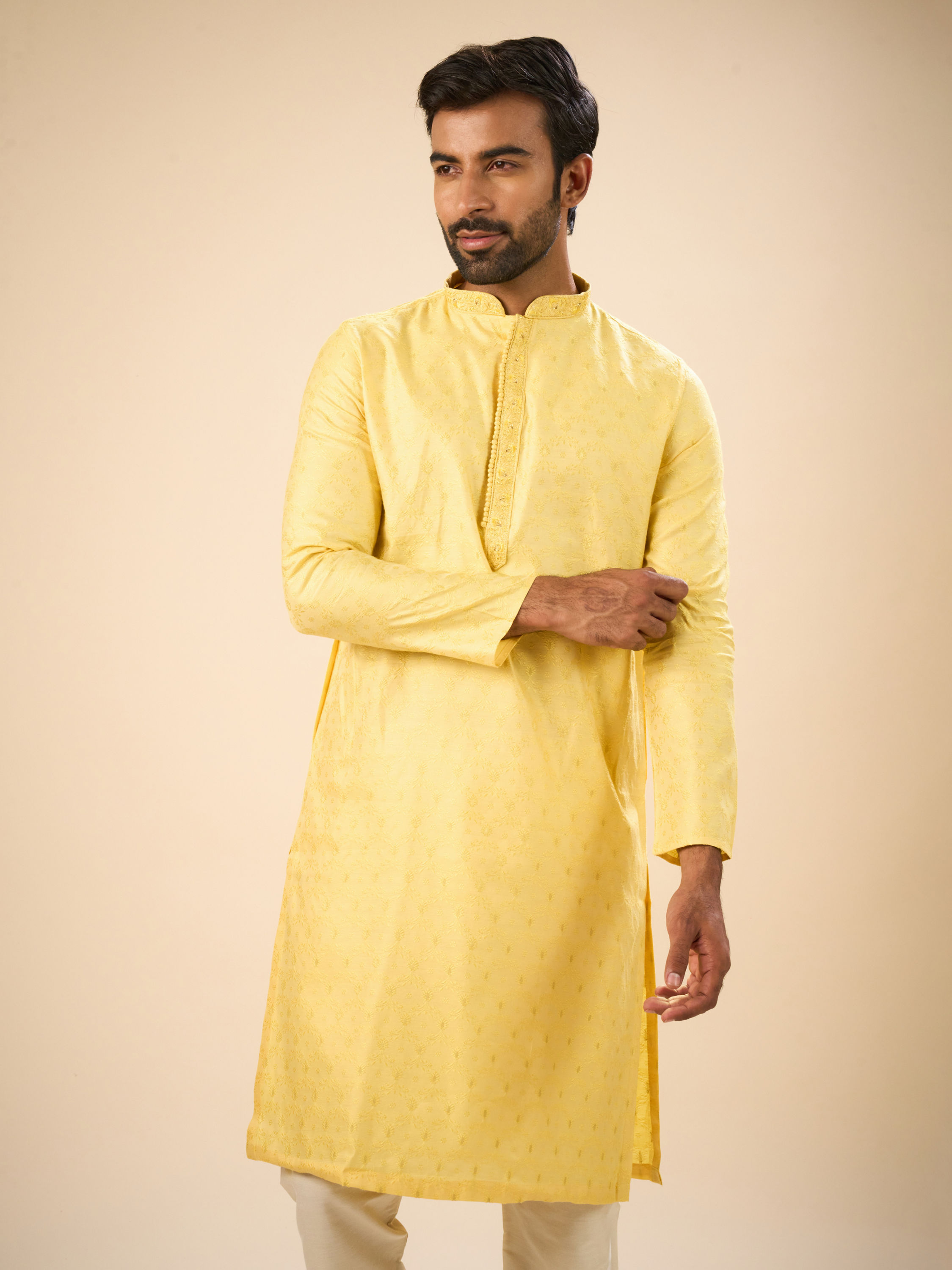 Manyavar Men Sunlit Yellow Kurta Pajama