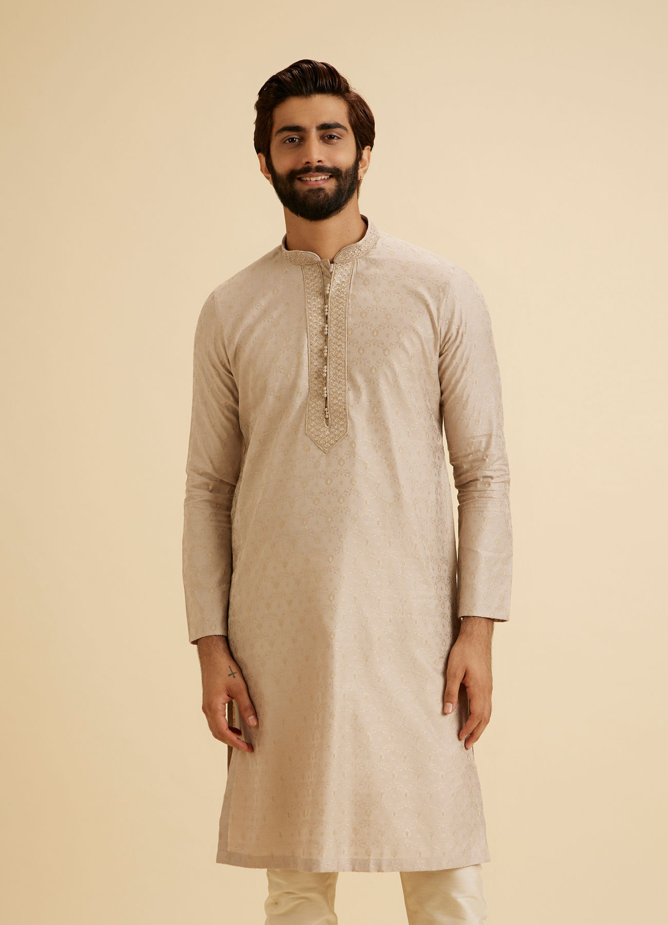 Manyavar Men Elegant Beige Kurta Pajama