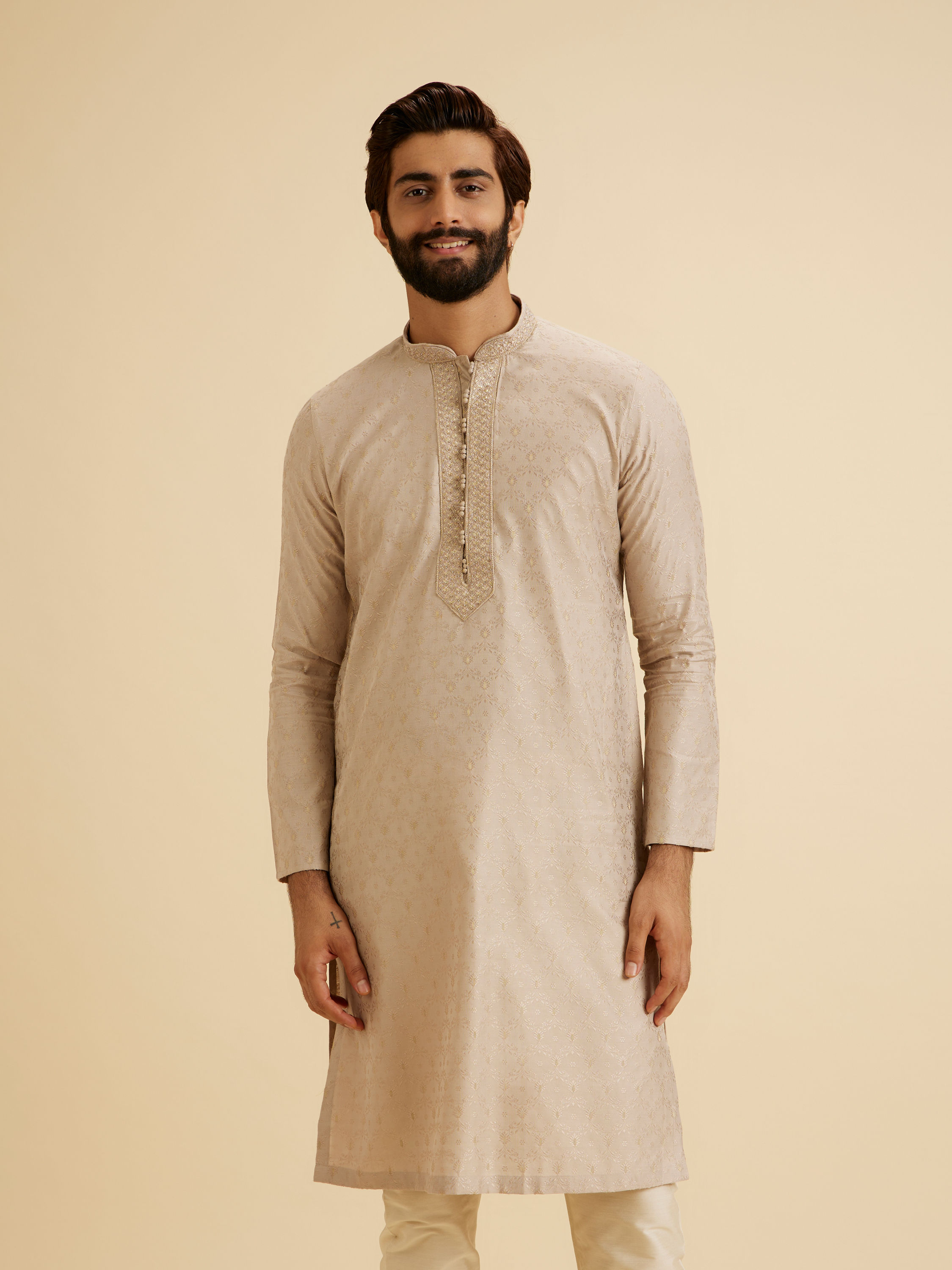 Manyavar Men Elegant Beige Kurta Pajama
