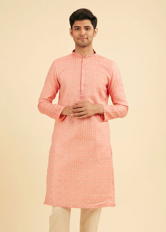 Manyavar Men Peach Kurta Pajama Ensemble