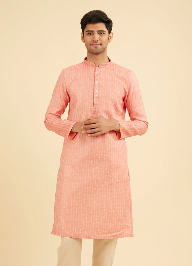 Manyavar Men Peach Kurta Pajama Ensemble