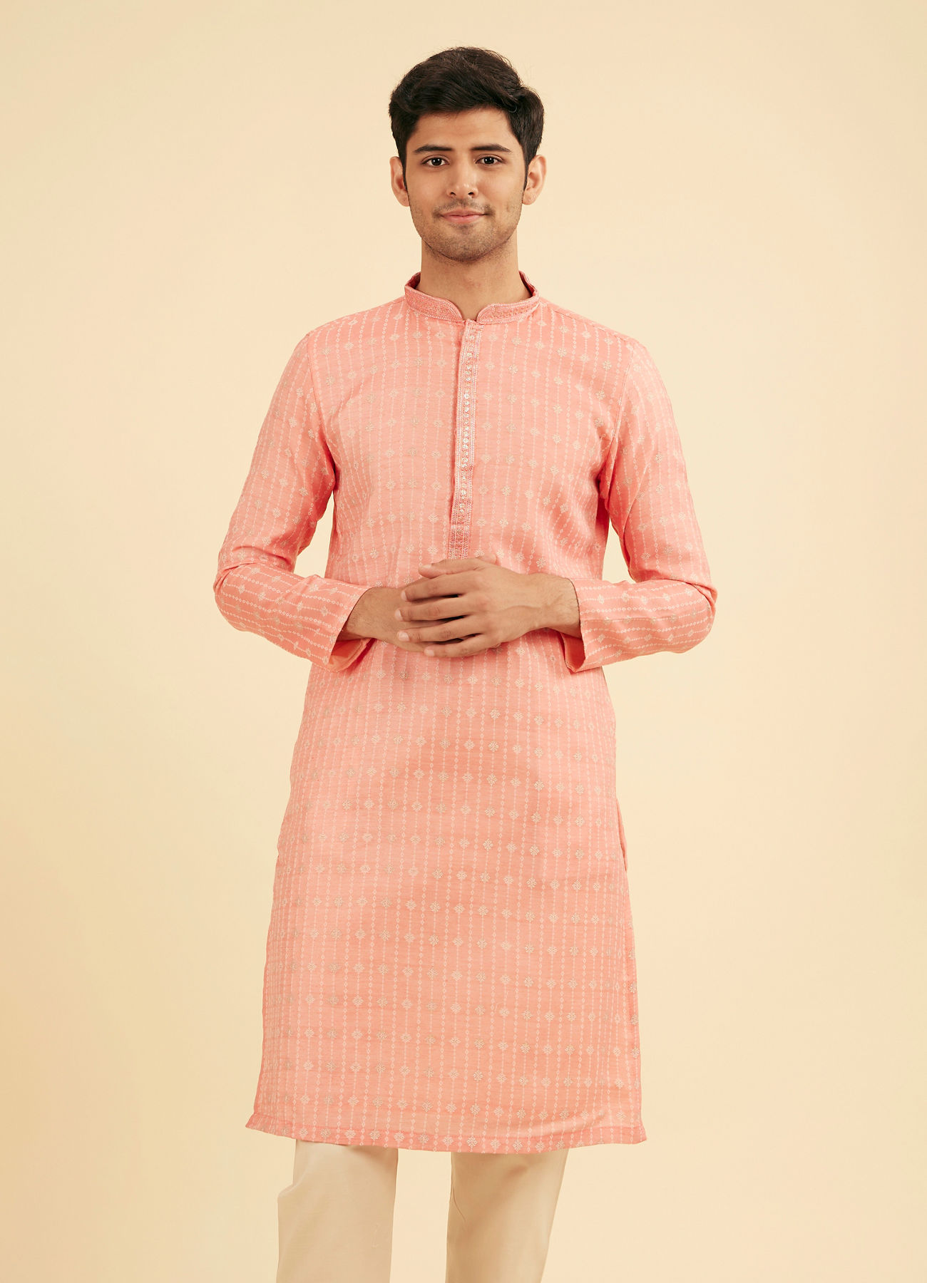 Manyavar Men Peach Kurta Pajama Ensemble
