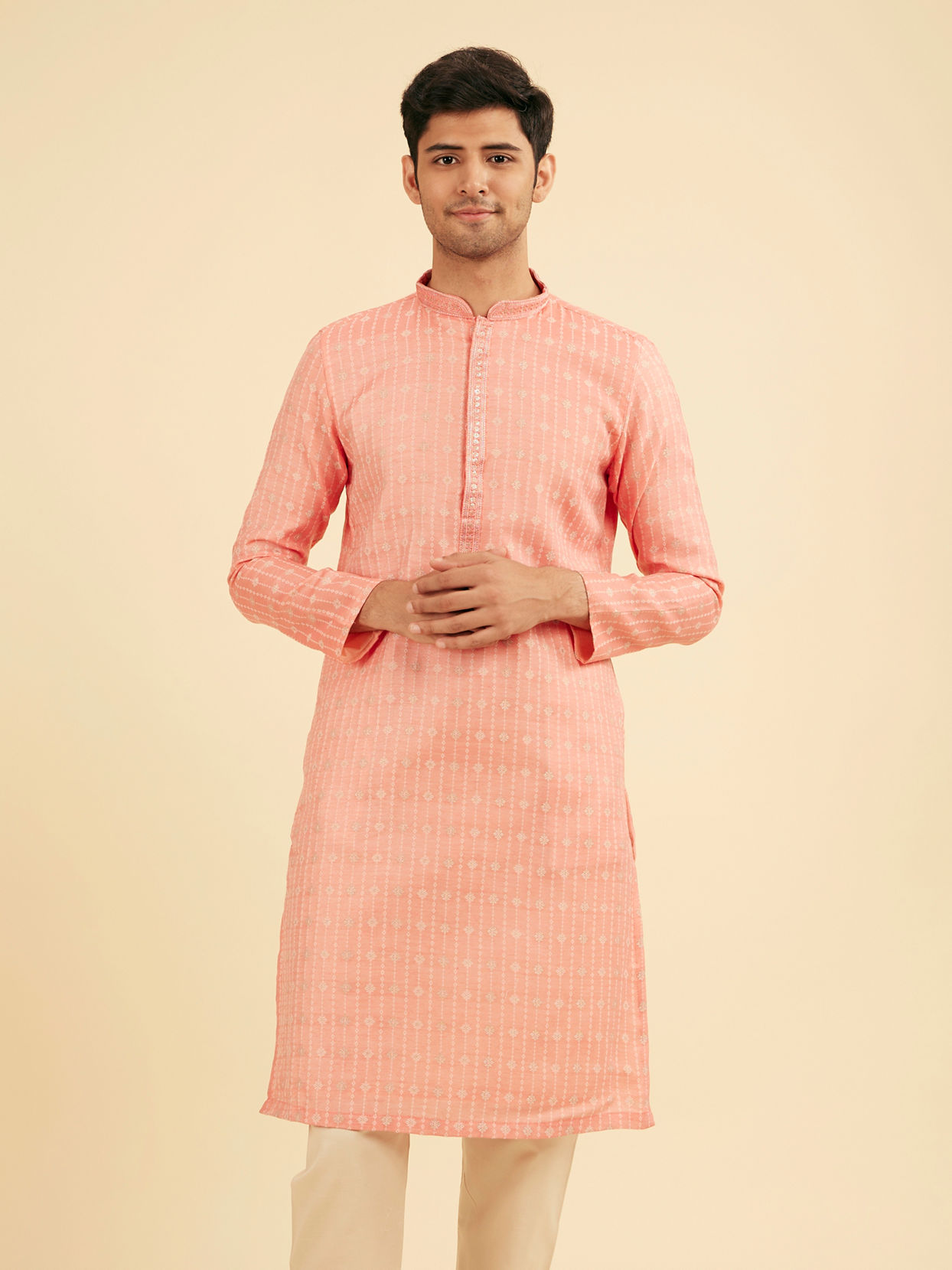 Manyavar Men Peach Kurta Pajama Ensemble