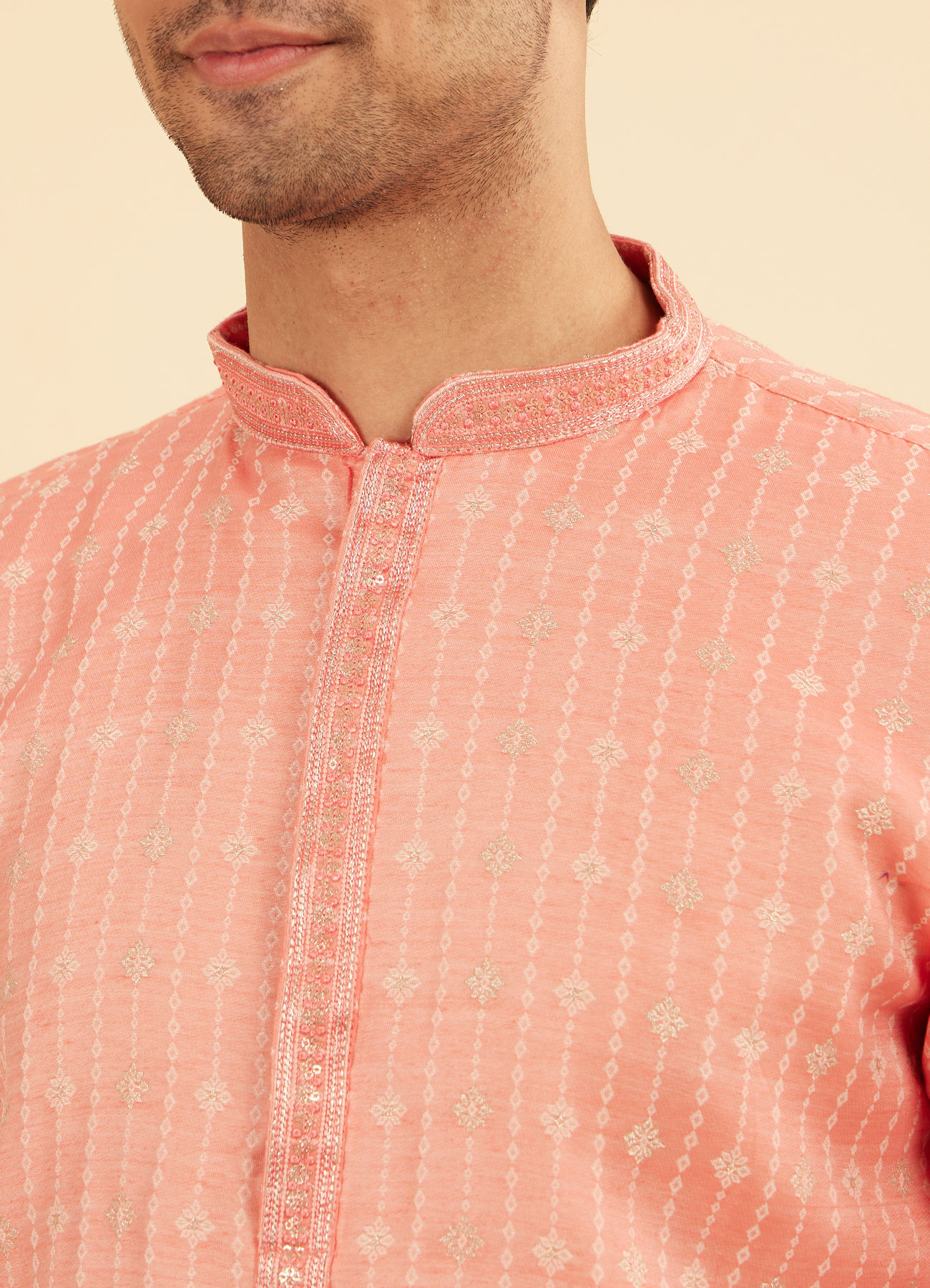 Manyavar Men Peach Kurta Pajama Ensemble