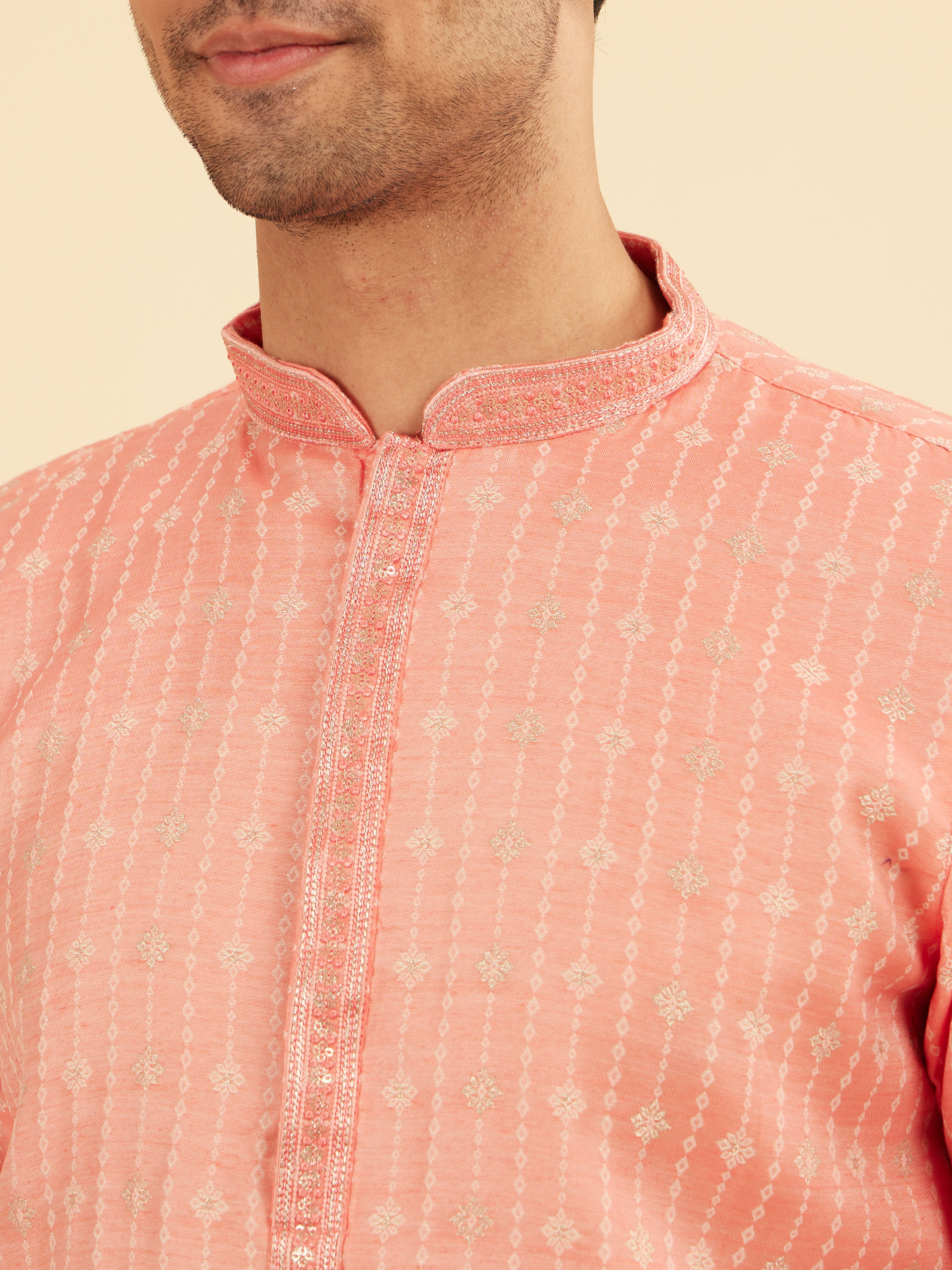 Manyavar Men Peach Kurta Pajama Ensemble