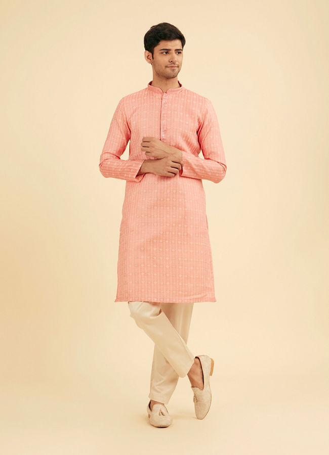 Manyavar Men Peach Kurta Pajama Ensemble