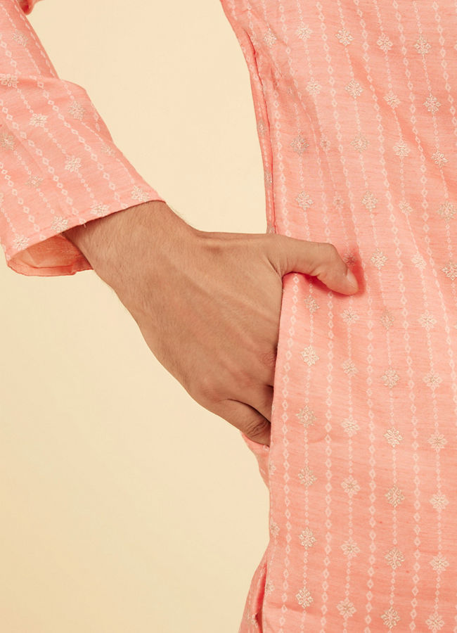 Manyavar Men Peach Kurta Pajama Ensemble