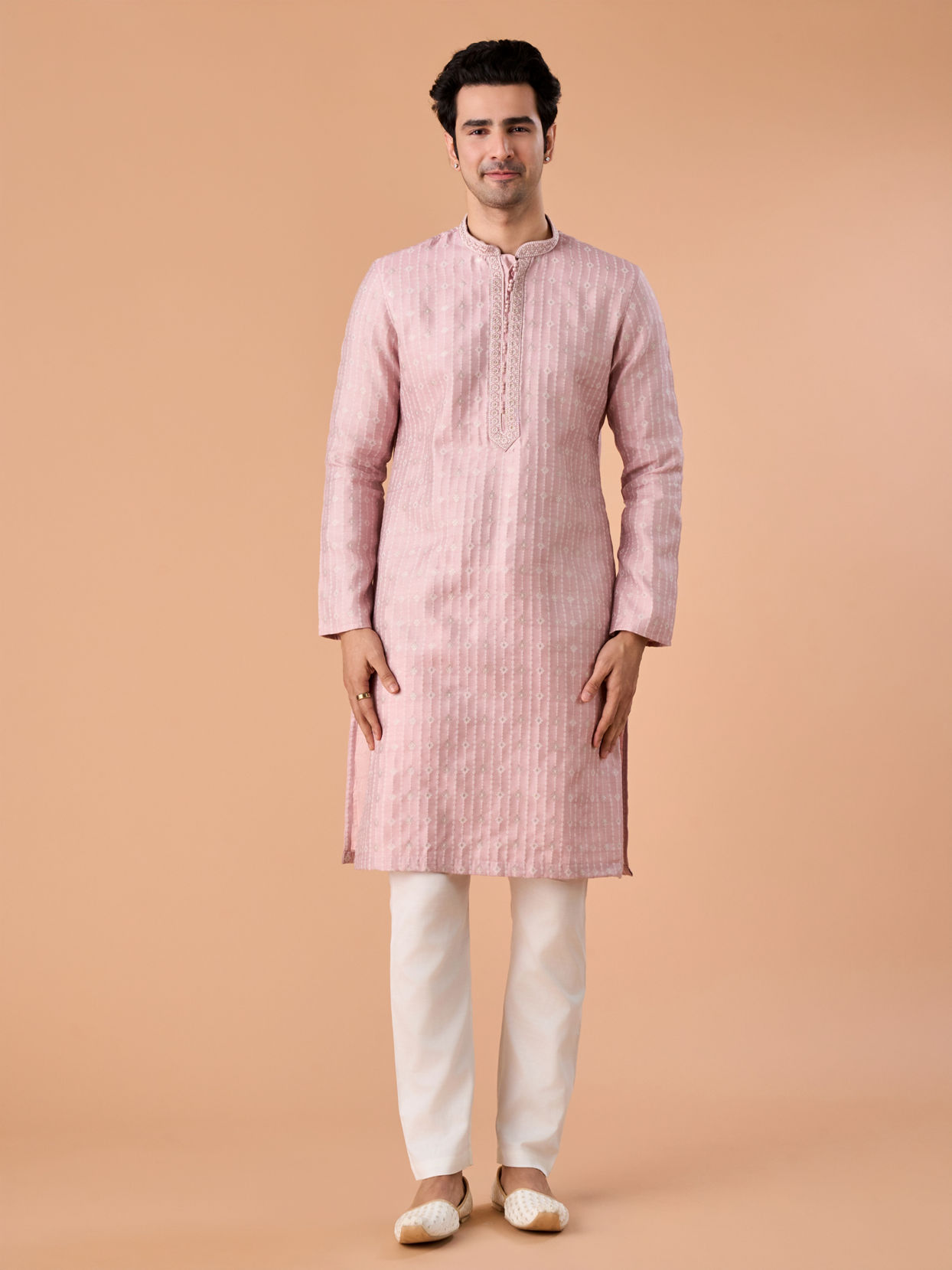 Manyavar Men Dusty Pink Elegance Kurta Pajama