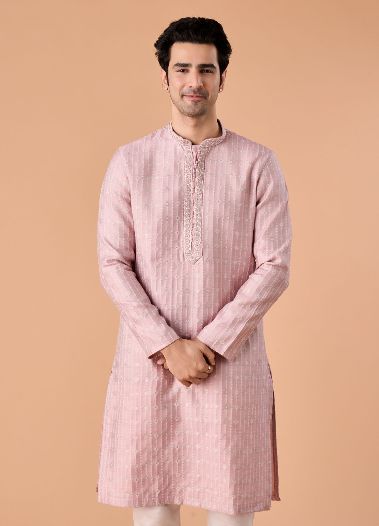 Manyavar Men Dusty Pink Elegance Kurta Pajama