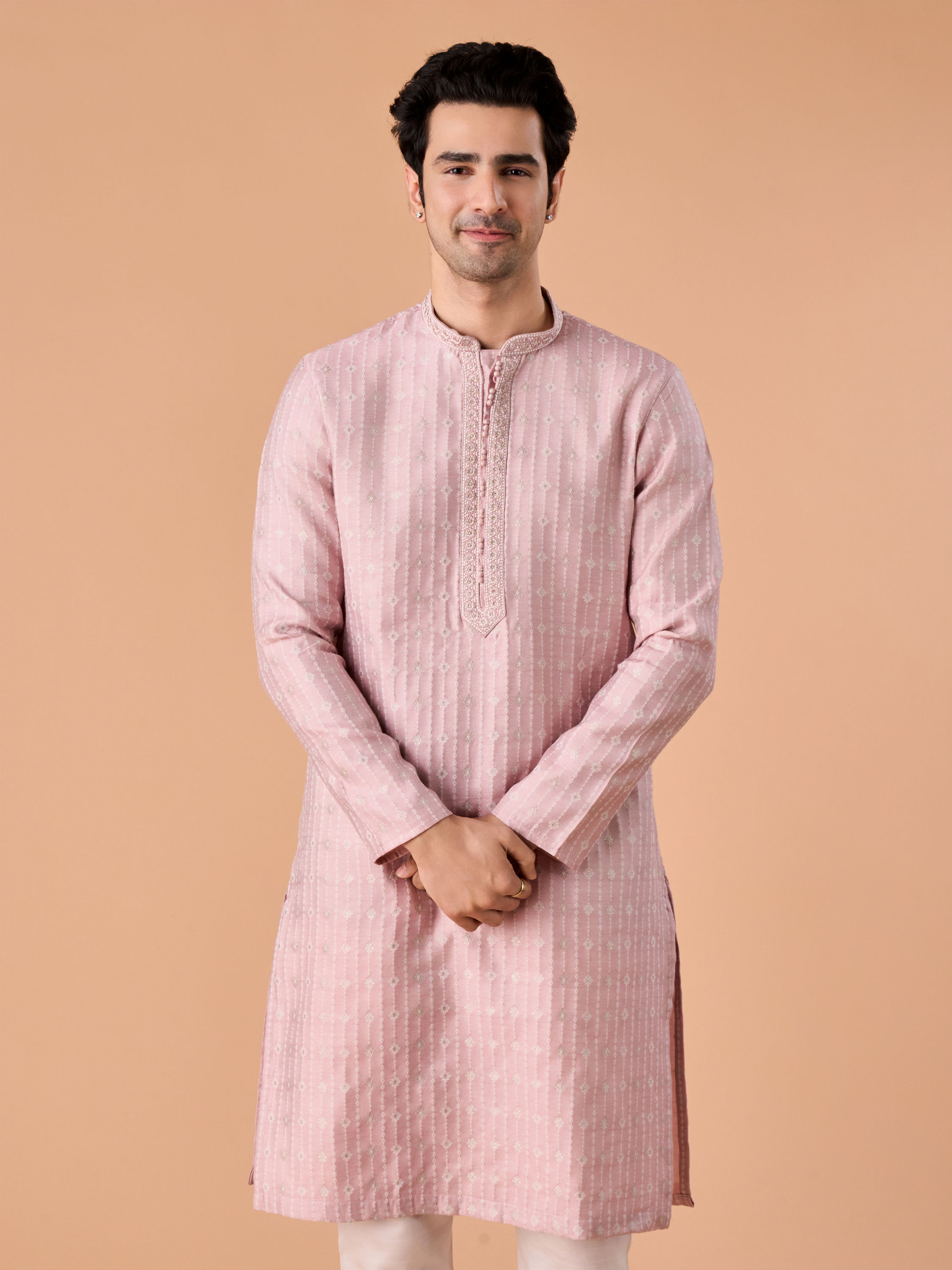 Manyavar Men Dusty Pink Elegance Kurta Pajama